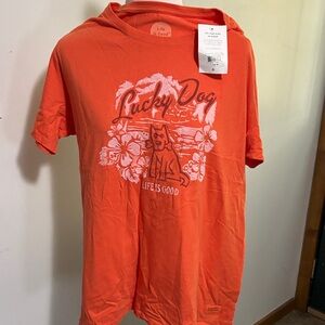 Life Is Good Orange "Lucky Dog" Short Sleeve Graphic Tee